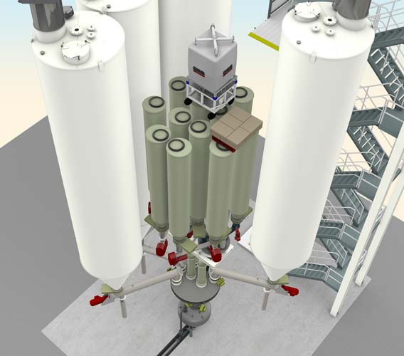 Silo module plant with integrated medium component station